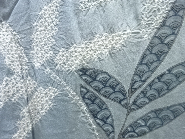 JAPANESE KIMONO / ANTIQUE SHIBORI BAMBOO / BAMBOO GRASS PATTERN HITOE